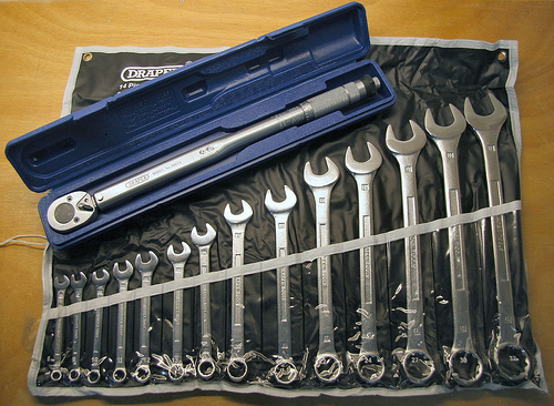 Lovely new metric spanners and torque wrench waiting to be used on the Caterham